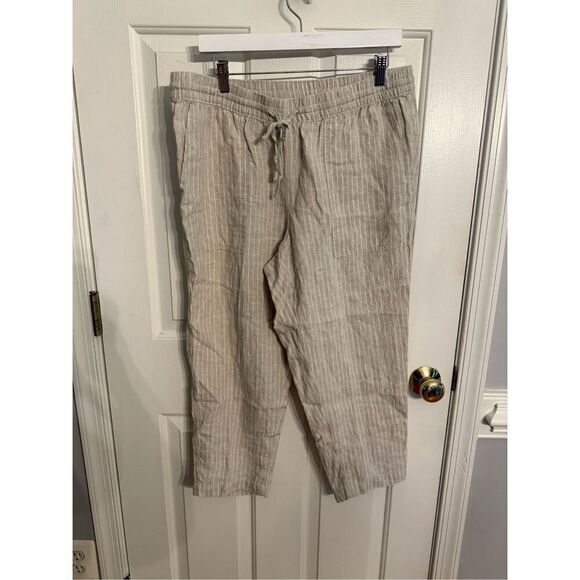 Lands End Natural & White Stripe 100% Linen Beach Pant sz 12P - Picture 1 of 7